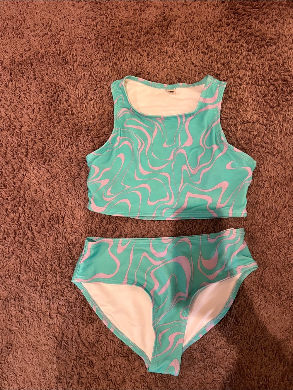 Old Navy Aqua and Pink Swirl Tankini-Style Bikini